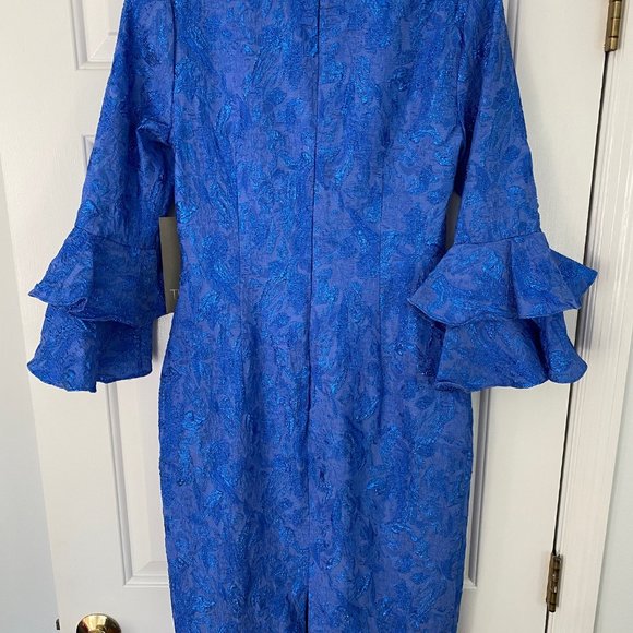 Blue Theia Couture Bell Sleeve Cocktail Dress - Picture 3 of 8